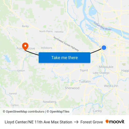 Lloyd Center/NE 11th Ave Max Station to Forest Grove map