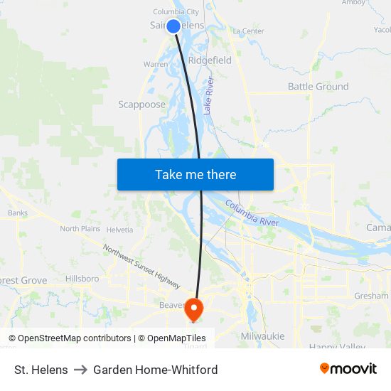 St. Helens to Garden Home-Whitford map