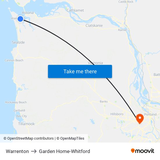 Warrenton to Garden Home-Whitford map