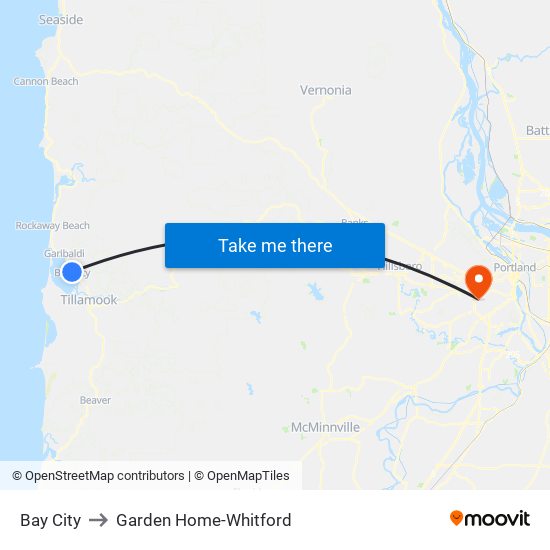 Bay City to Garden Home-Whitford map