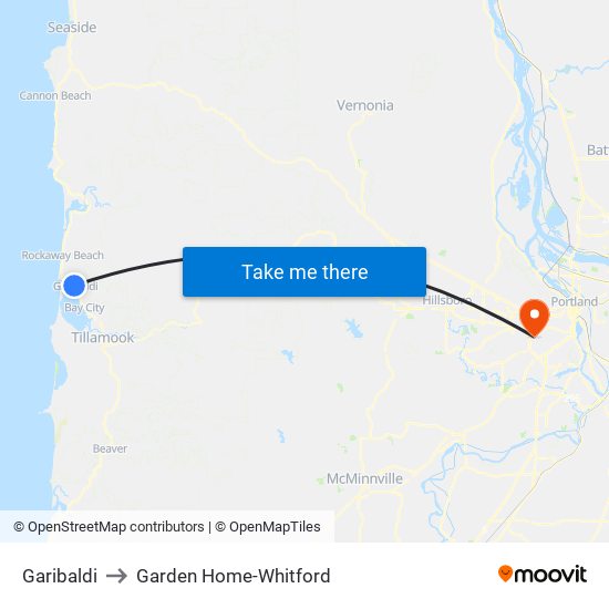 Garibaldi to Garden Home-Whitford map