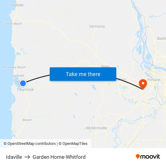 Idaville to Garden Home-Whitford map