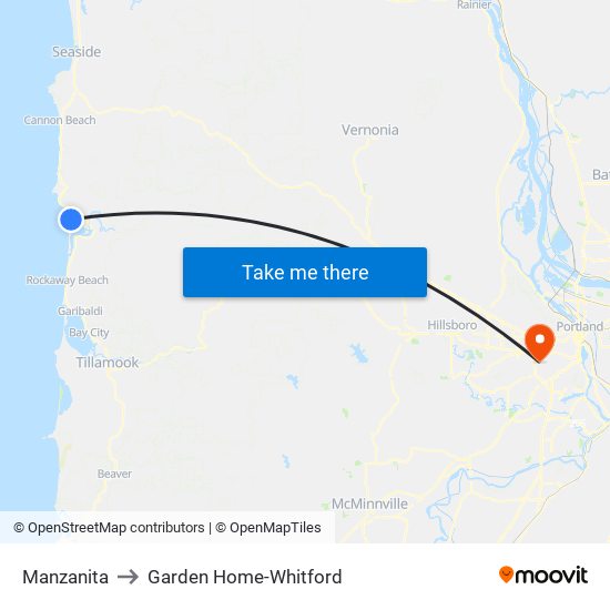 Manzanita to Garden Home-Whitford map