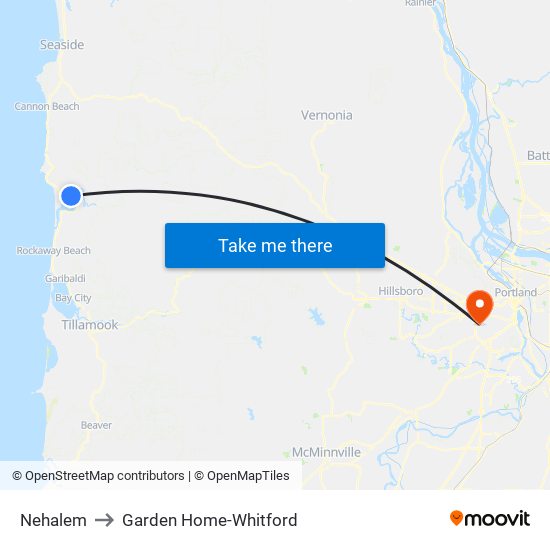 Nehalem to Garden Home-Whitford map