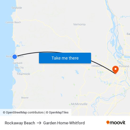 Rockaway Beach to Garden Home-Whitford map