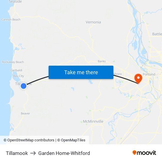 Tillamook to Garden Home-Whitford map