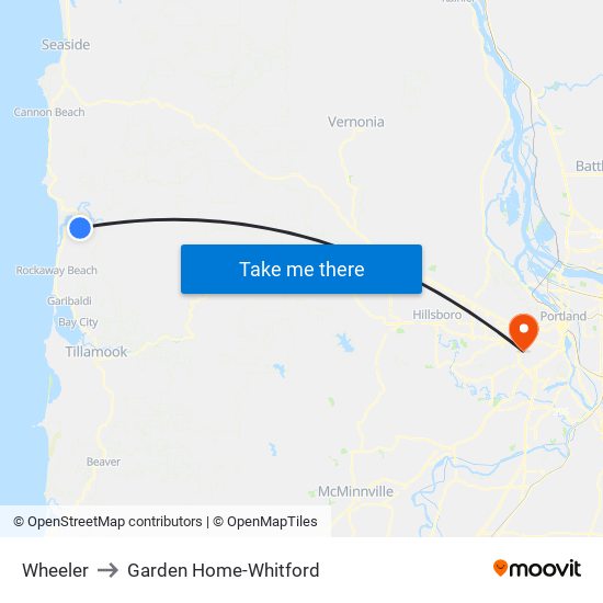 Wheeler to Garden Home-Whitford map
