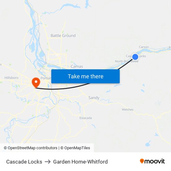 Cascade Locks to Garden Home-Whitford map