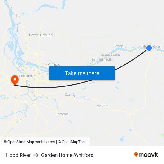 Hood River to Garden Home-Whitford map
