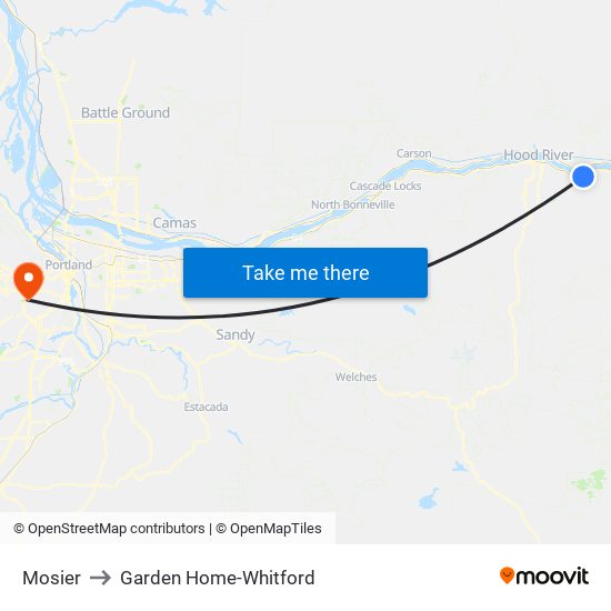 Mosier to Garden Home-Whitford map