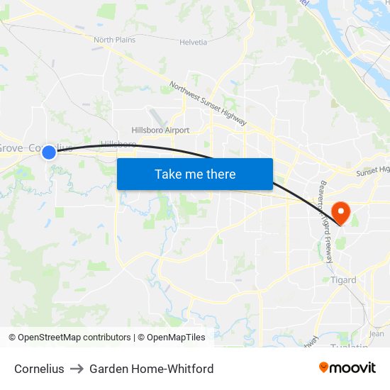 Cornelius to Garden Home-Whitford map