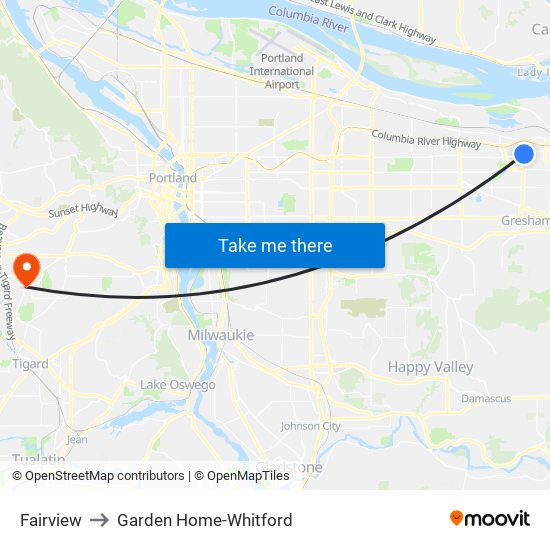 Fairview to Garden Home-Whitford map
