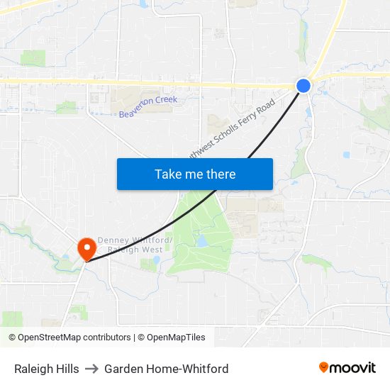 Raleigh Hills to Garden Home-Whitford map