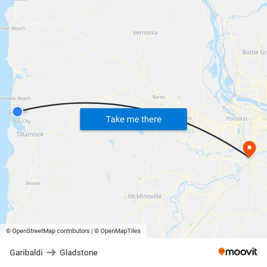 Garibaldi to Gladstone map