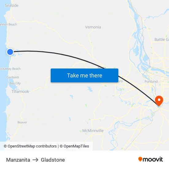 Manzanita to Gladstone map