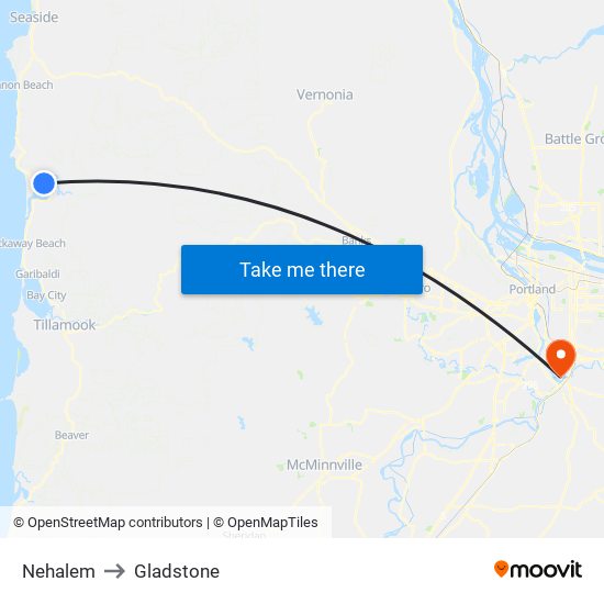 Nehalem to Gladstone map