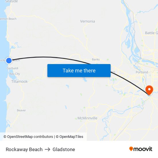 Rockaway Beach to Gladstone map