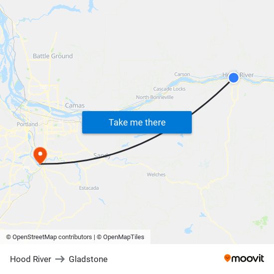 Hood River to Gladstone map