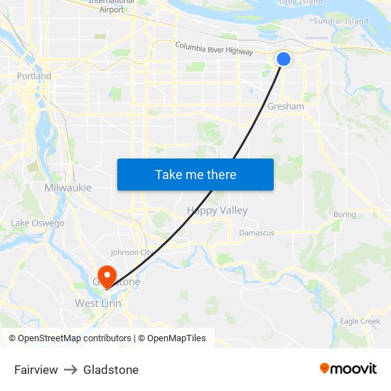 Fairview to Gladstone map