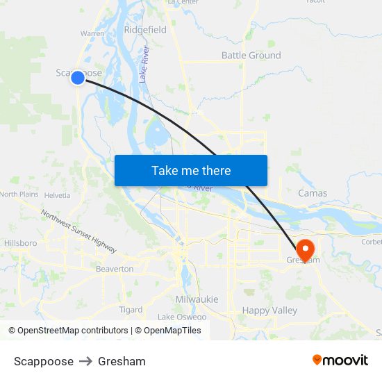 Scappoose to Gresham map