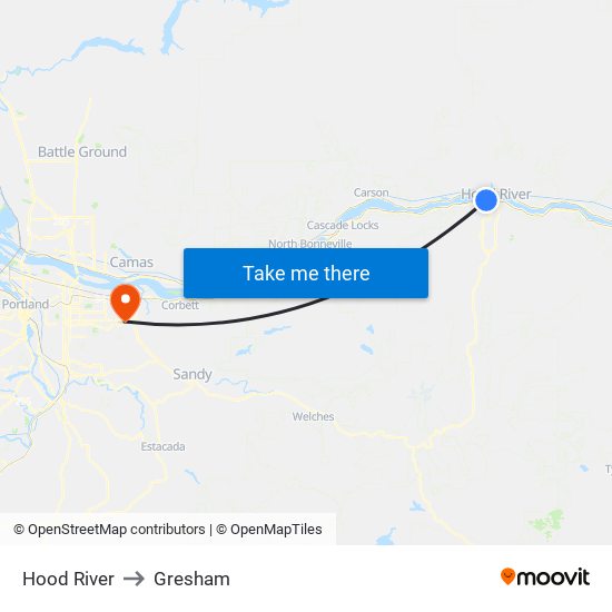 Hood River to Gresham map