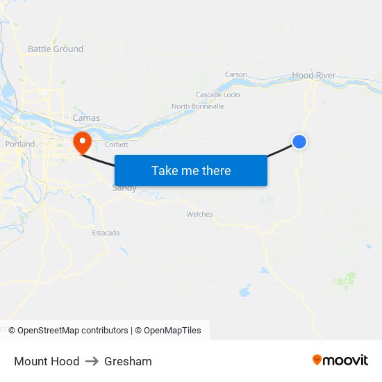 Mount Hood to Gresham map