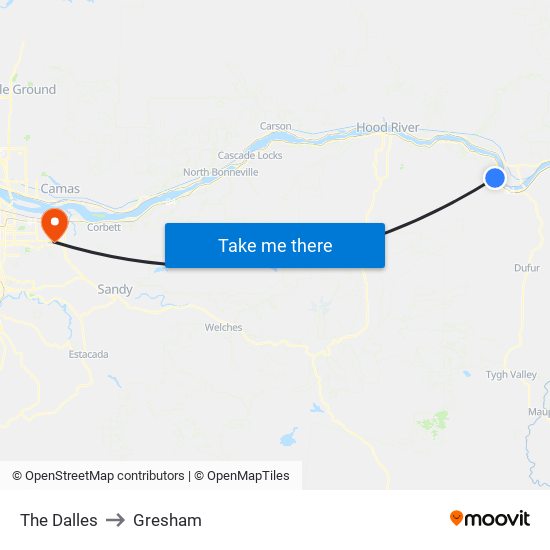 The Dalles to Gresham map