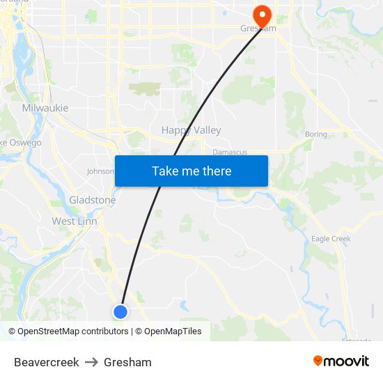 Beavercreek to Gresham map