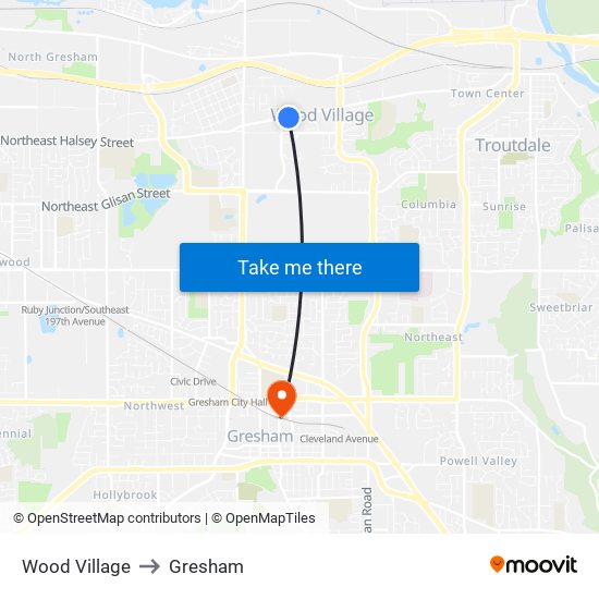 Wood Village to Gresham map