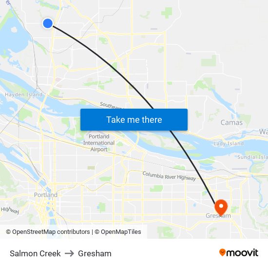 Salmon Creek to Gresham map