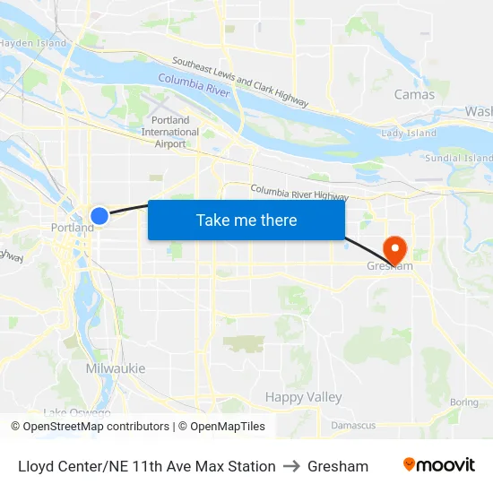 Lloyd Center/NE 11th Ave Max Station to Gresham map