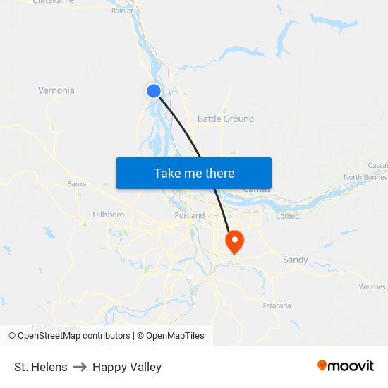 St. Helens to Happy Valley map