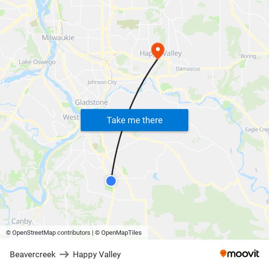 Beavercreek to Happy Valley map