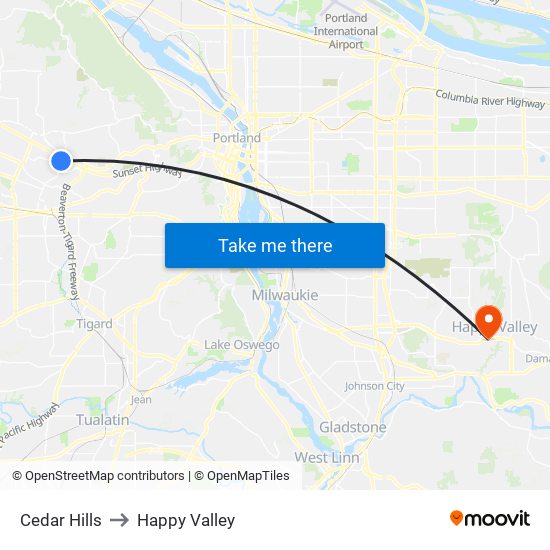 Cedar Hills to Happy Valley map