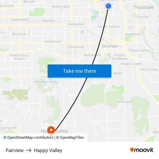 Fairview to Happy Valley map