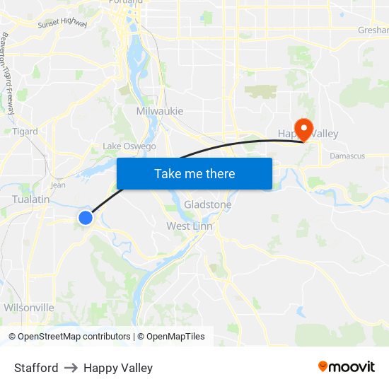 Stafford to Happy Valley map