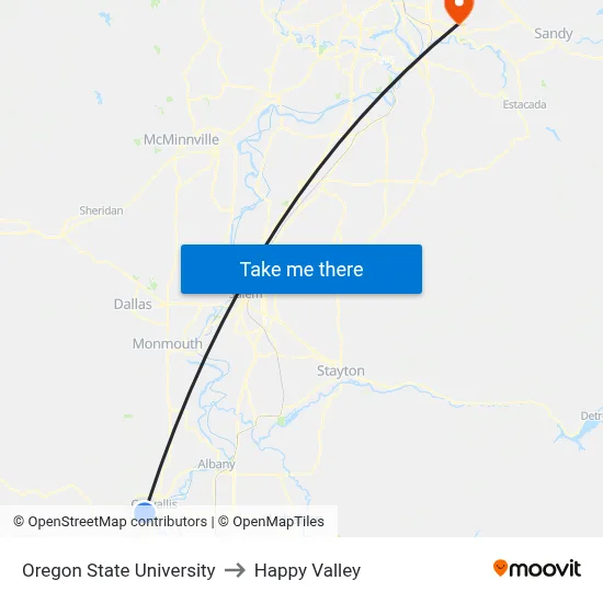 Oregon State University to Happy Valley map