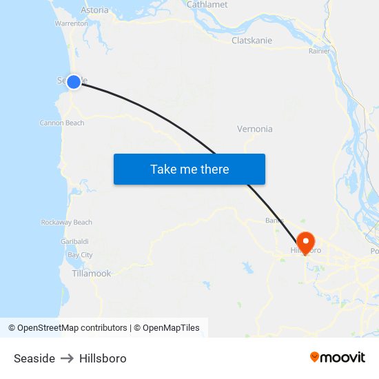 Seaside to Hillsboro map