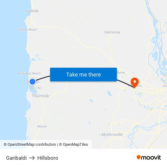 Garibaldi to Hillsboro map