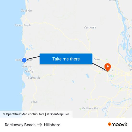 Rockaway Beach to Hillsboro map