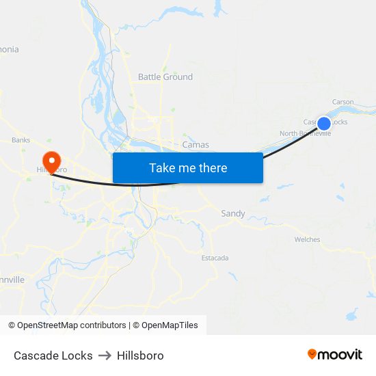 Cascade Locks to Hillsboro map