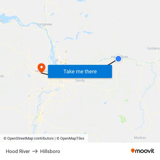 Hood River to Hillsboro map