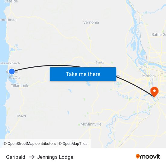 Garibaldi to Jennings Lodge map