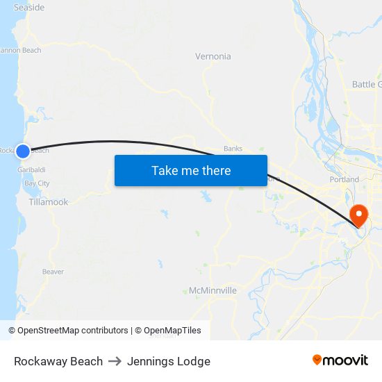 Rockaway Beach to Jennings Lodge map