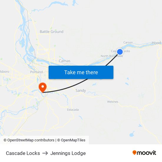 Cascade Locks to Jennings Lodge map