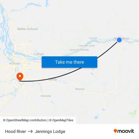 Hood River to Jennings Lodge map