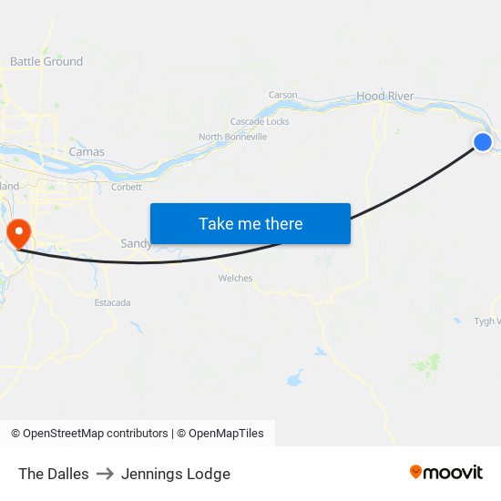 The Dalles to Jennings Lodge map