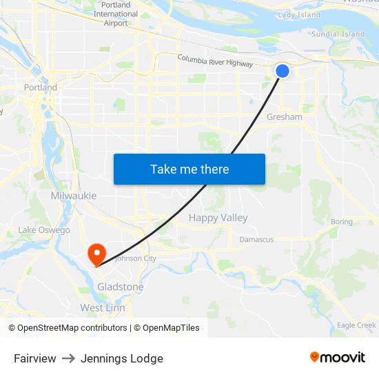 Fairview to Jennings Lodge map