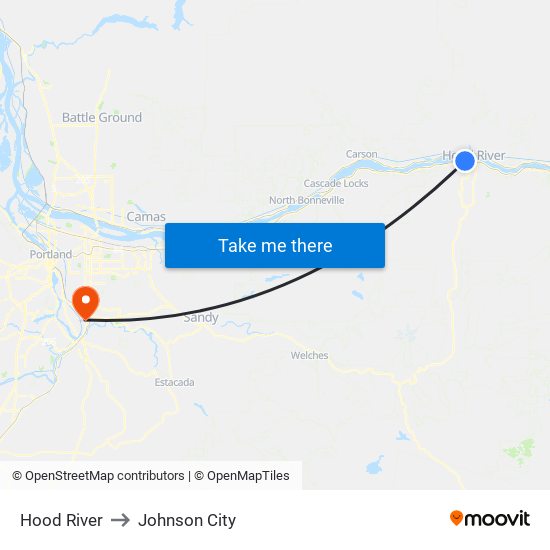 Hood River to Johnson City map