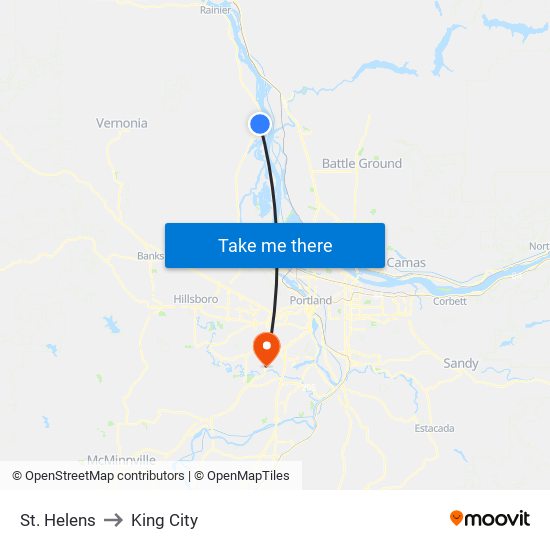 St. Helens to King City map